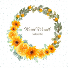 watercolor floral wreath with gorgeous yellow flowers