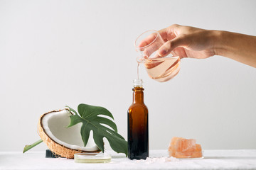 cosmetic nature skincare and essential oil aromatherapy .organic natural science beauty product .herbal alternative medicine . mock up.