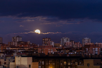 First full moon of the year 2020 over the Madrid skyline