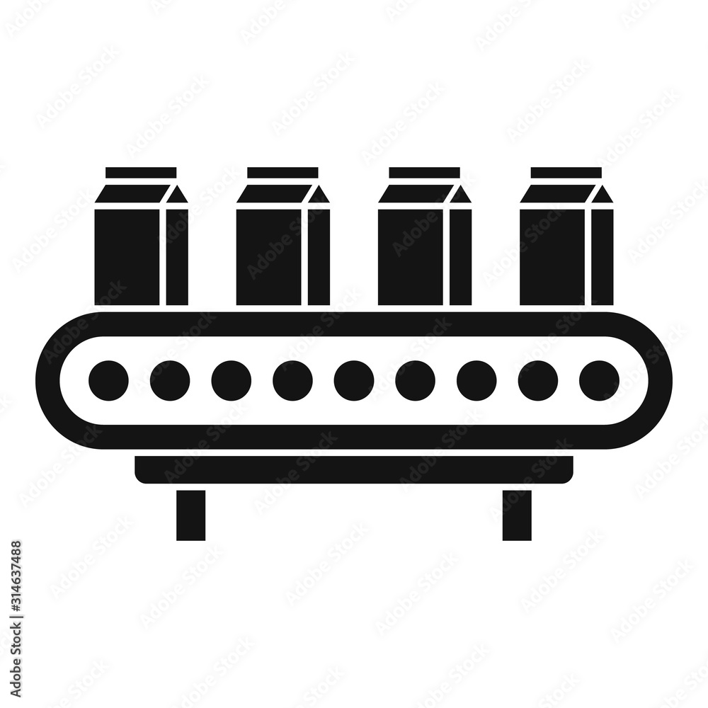 Poster milk package assembly line icon. simple illustration of milk package assembly line vector icon for w