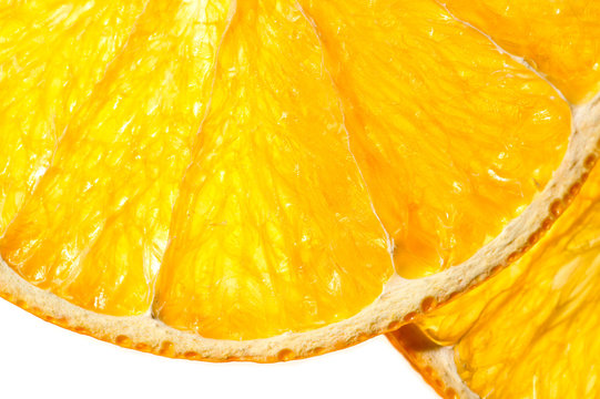 Dried orange chips, organic, vegetarian shot large on a white background