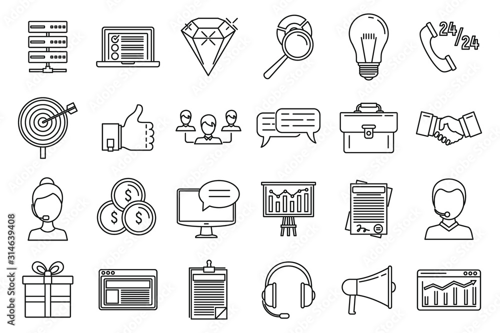 Poster crm platform icons set. outline set of crm platform vector icons for web design isolated on white ba