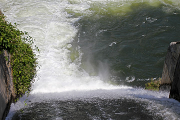 Overflow of Iskar Dam. Lake water release