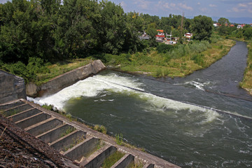 Overflow of Iskar Dam.  Lake water release
