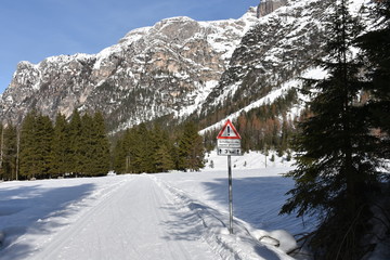 Südtirol, Langlaufen, Loipe, Langlaufloipe, Dolomiten, Dolomitenbahn, Bahntrasse, Winter,...