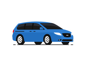 Fototapeta na wymiar Car vector illustration. Blue minivan. Vehicles transport. Auto Icon in flat style.