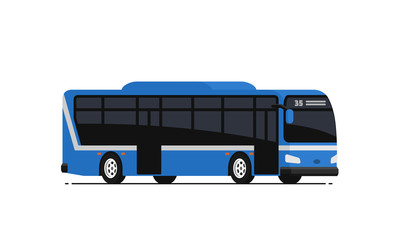 Blue public bus. Vector illustration in flat style. Isolated on white background.