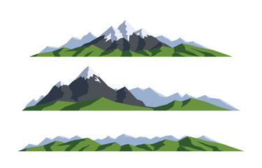 Mountain landscape. Collection isolated vector illustration. Silhouette rocks. Panoramic view on white background. Can be used for climbing, expedition, camping, adventures in nature and so on.
