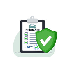 Insurance policy concept.Document report with shield. Vector illustration in flat srtyle.