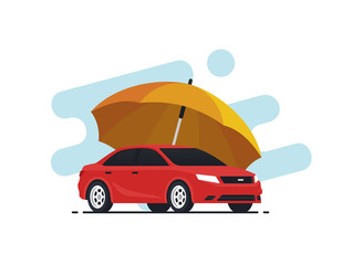 Car insurance concept. Umbrella that protects automobile. Insurance policy. Vector illustration in flat style.
