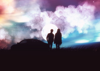 fantasy isolated romantic galaxy fill the night sky