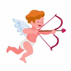 cupid angle with bow and arrow love, valentine season cartoon flat illustration vector isolated in white background