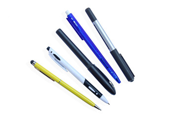 set of colorful pens on white background