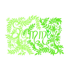 Summer word with floral elements. Hand drawn illustration in doodle style.
