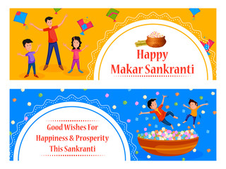 Family flying kite for Happy Makar Sankrant in vector