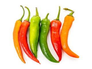 Red, green chilli peppers isolated on a white background