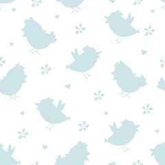Seamless pattern with chick's, flowers. Pastel child print on fabric, textile, wallpaper. Vector