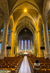 Fototapeta premium Service in hall of old temple, Europe