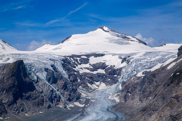 View of the peaks of the Austrian Alps and the valley
