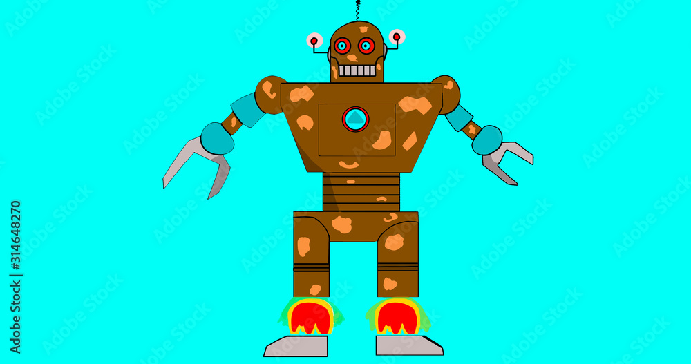 Wall mural brown robot with claws looking like a man, starts to take off