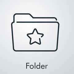 Expediente favorito. Icono plano lineal carpeta con estrella en fondo gris