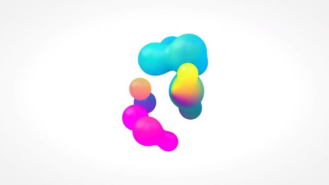 Abstract 3d geometric art with fluid floating liquid blobs, soap bubbles. colorful gradient motion graphic.