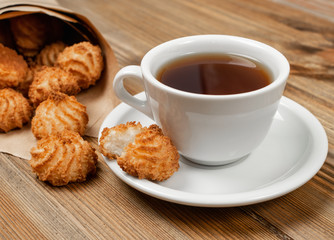 Natural baked coconut cookies or cocoanut macaroons with coco chips