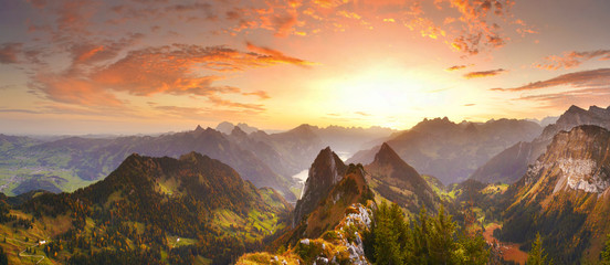 Autumn mountains before sunrise in Switzerland - 314652423