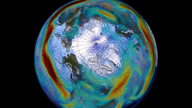 Graphic Representation Of Winds On The Surface Of The Planet Earth. The Polar Jet Stream In The North Hemisphere And North America.Elements Of This Image Furnished By NASA