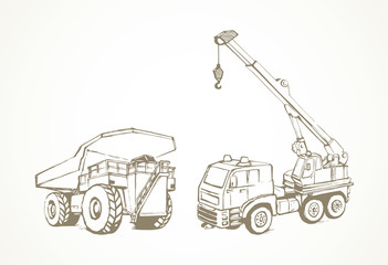 Machine with crane. Vector drawing