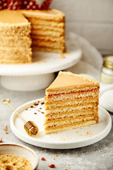 sweet honey cake with a caramel decor