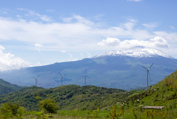 Turbines to produce wind energy, new ecofriendly production in Italy, Sicily
