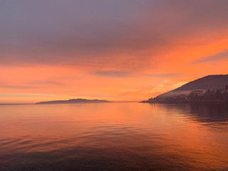 Beautiful sunset by the sea, natural colors