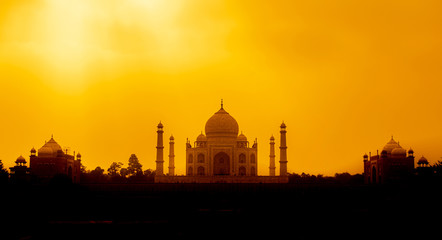 Silhouette Taj mahal on the morning in India.