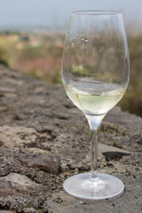A glass of white wine on the lava stone