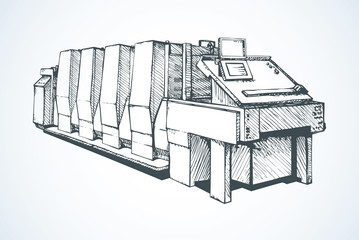 Modern printing press.Vector sketch - obrazy, fototapety, plakaty