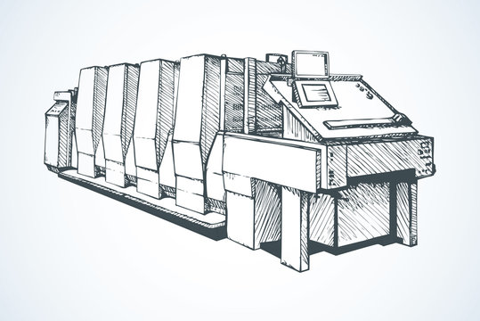 Modern Printing Press.Vector Sketch