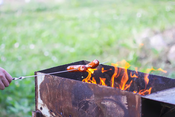 Fire in handmade brazier outdoors