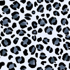 Seamless Snow Leopard pattern. Black and white leopard background. Design wallpaper, fabrics, postal packaging.