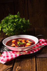 Delicious beetroot borscht with egg