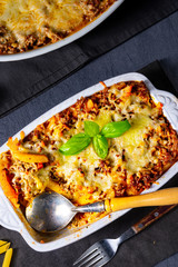 noodle , minced meat casserole with cheese