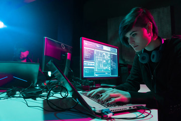 Internet fraud, darknet, data thiefs, cybercrime. Hacker attack on government server. Dangerous...