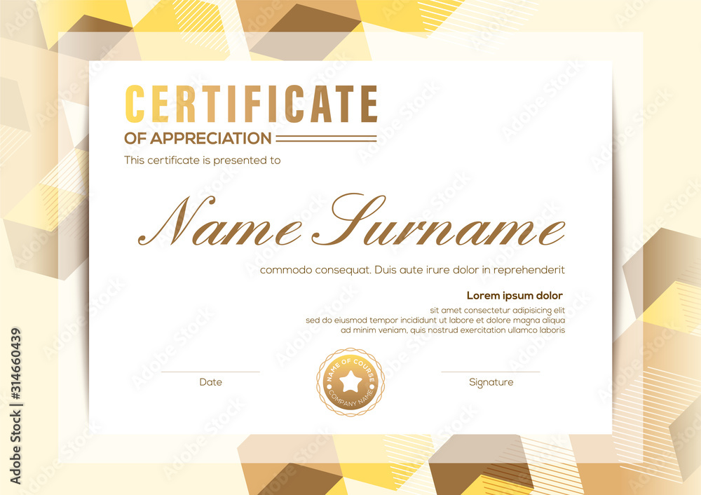 Wall mural modern certificate of completion template with abstract graphic background