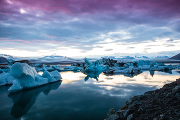 jokulsarlon Lagoon in Iceland at Sunset