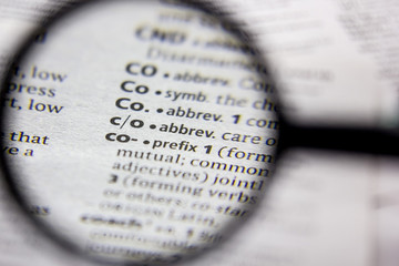 Word or phrase co in a dictionary.
