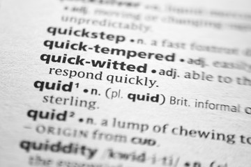 Word or phrase Quick-witted in a dictionary.