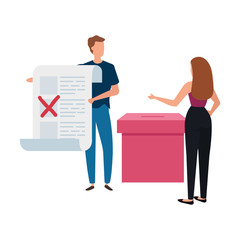 business couple with ballot box isolated icon vector illustration design