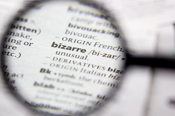 Word or phrase Bizarre in a dictionary.