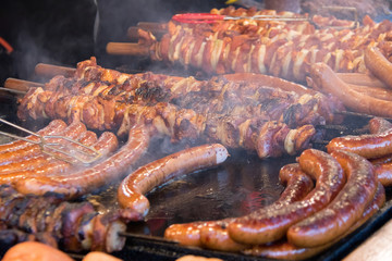 grilled sausages and grilled meat
