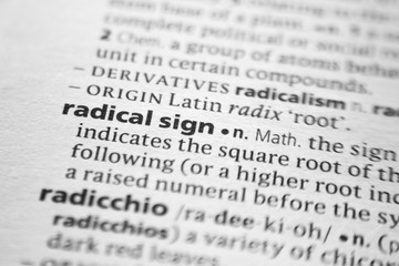 Word or phrase Radical sign in a dictionary.